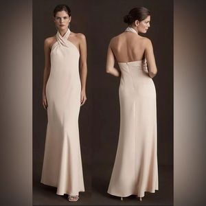 BHLDN Ruby twist halter satin gown in oyster